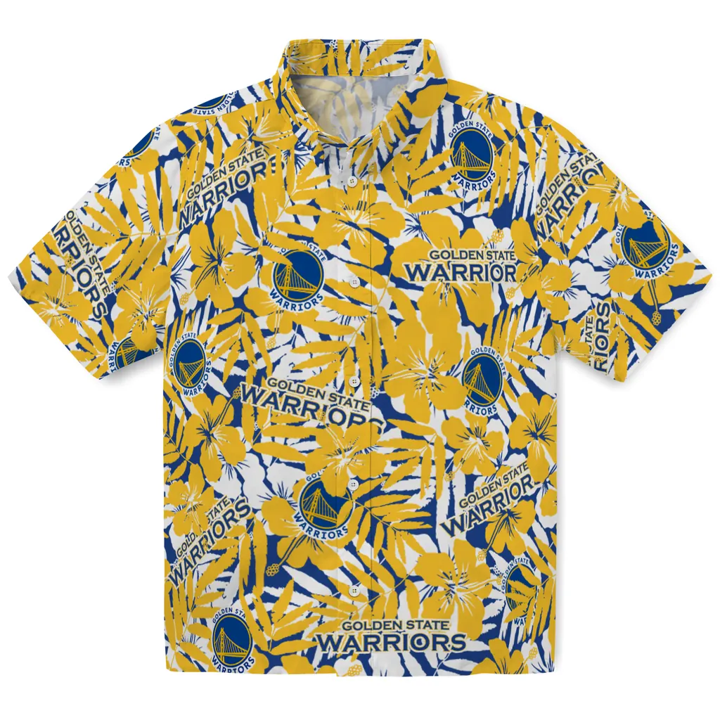 Golden State Warriors Hawaiian Shirt - Hibiscus Overlay golden state warriors hibiscus overlay hawaiian shirts best selling
