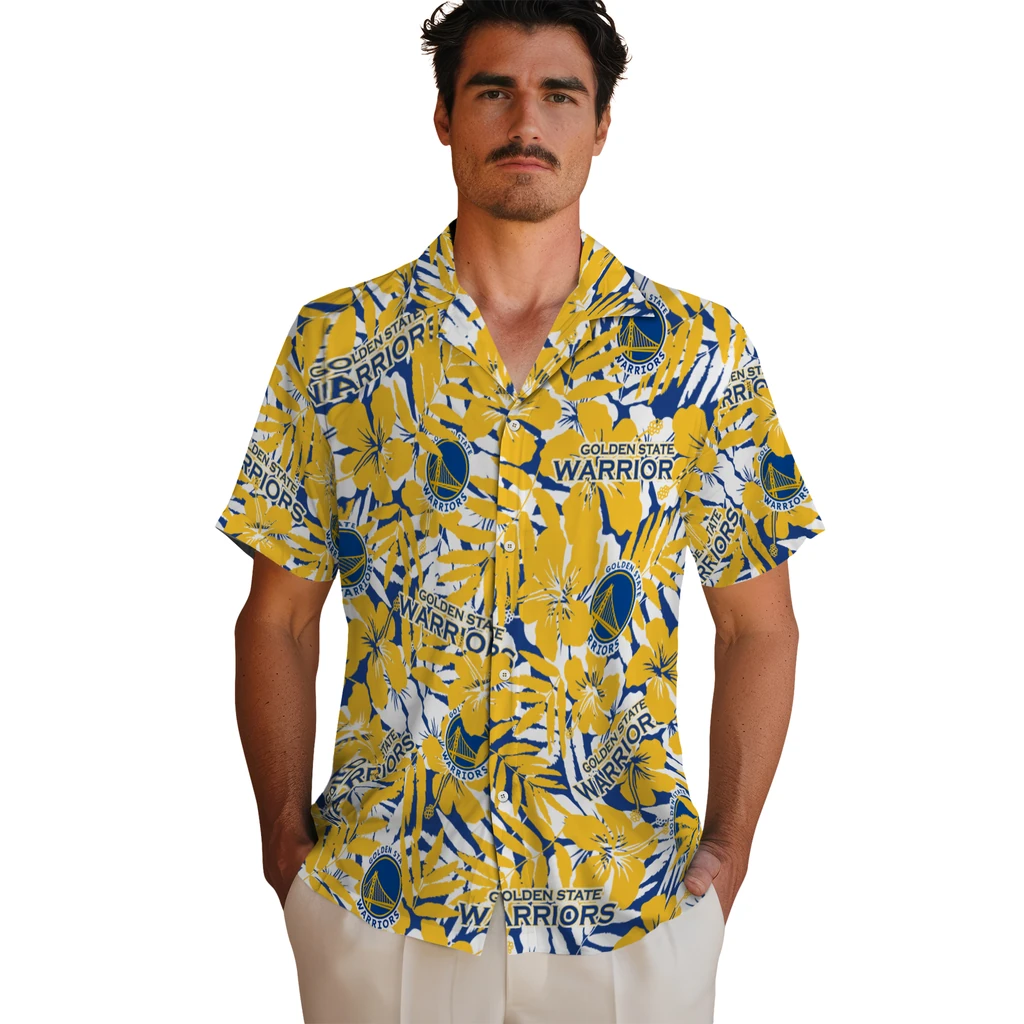 Golden State Warriors Hawaiian Shirt - Hibiscus Overlay golden state warriors hibiscus overlay hawaiian shirts fashion forward