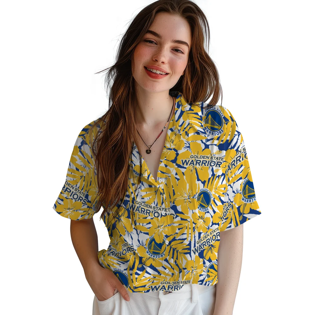 Golden State Warriors Hawaiian Shirt - Hibiscus Overlay golden state warriors hibiscus overlay hawaiian shirts latest model