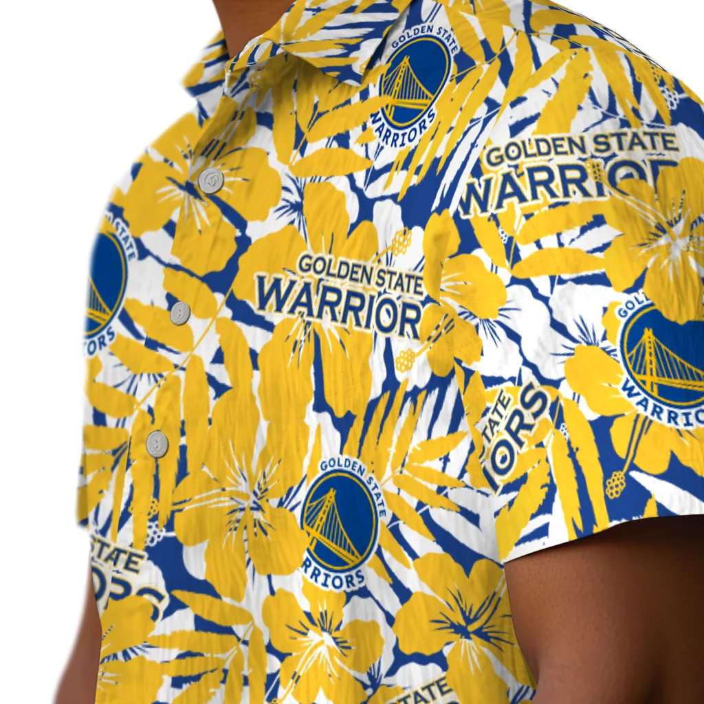 Golden State Warriors Hawaiian Shirt - Hibiscus Overlay golden state warriors hibiscus overlay hawaiian shirts trendy