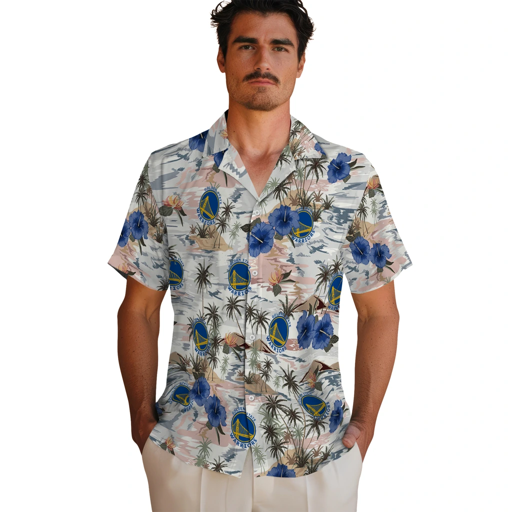 Golden State Warriors Hawaiian Shirt - Hibiscus Seaside golden state warriors hibiscus seaside white hawaiian shirts fashion forward
