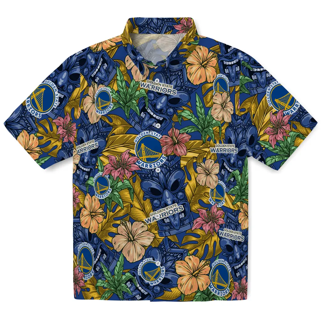 Golden State Warriors Hawaiian Shirt - Hibiscus Tiki Jungle golden state warriors tiki jungle blue hawaiian shirts best selling