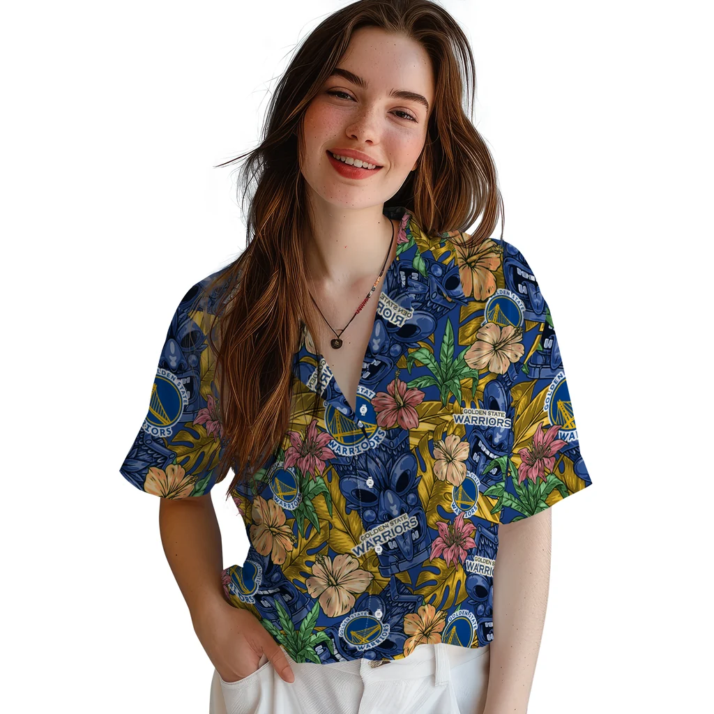 Golden State Warriors Hawaiian Shirt - Hibiscus Tiki Jungle golden state warriors tiki jungle blue hawaiian shirts latest model