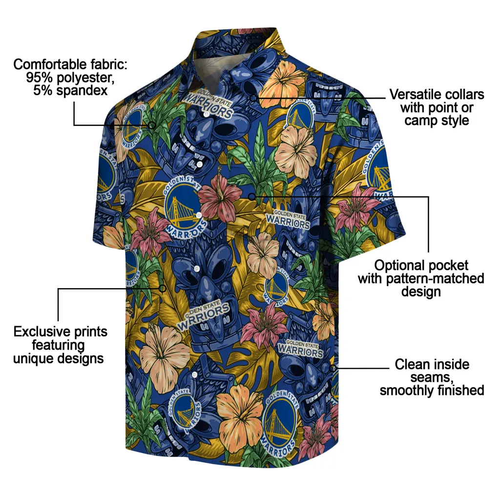 Golden State Warriors Hawaiian Shirt - Hibiscus Tiki Jungle golden state warriors tiki jungle blue hawaiian shirts new arrival