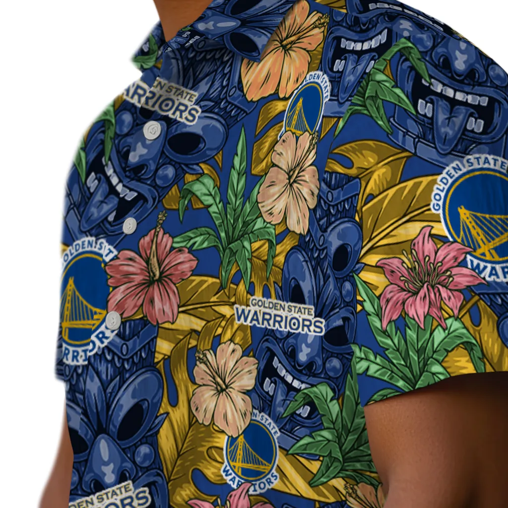 Golden State Warriors Hawaiian Shirt - Hibiscus Tiki Jungle golden state warriors tiki jungle blue hawaiian shirts trendy
