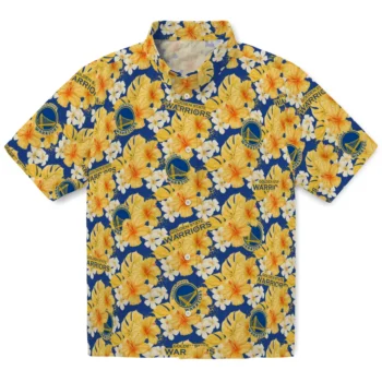 golden state warriors hibiscus tropics blue yellow hawaiian shirts best selling