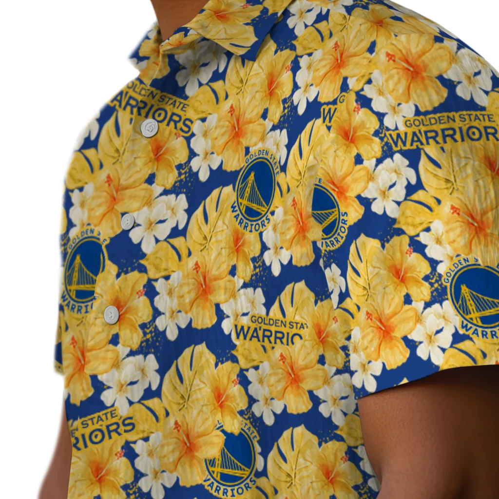 Golden State Warriors Hawaiian Shirt - Hibiscus Tropics golden state warriors hibiscus tropics blue yellow hawaiian shirts trendy