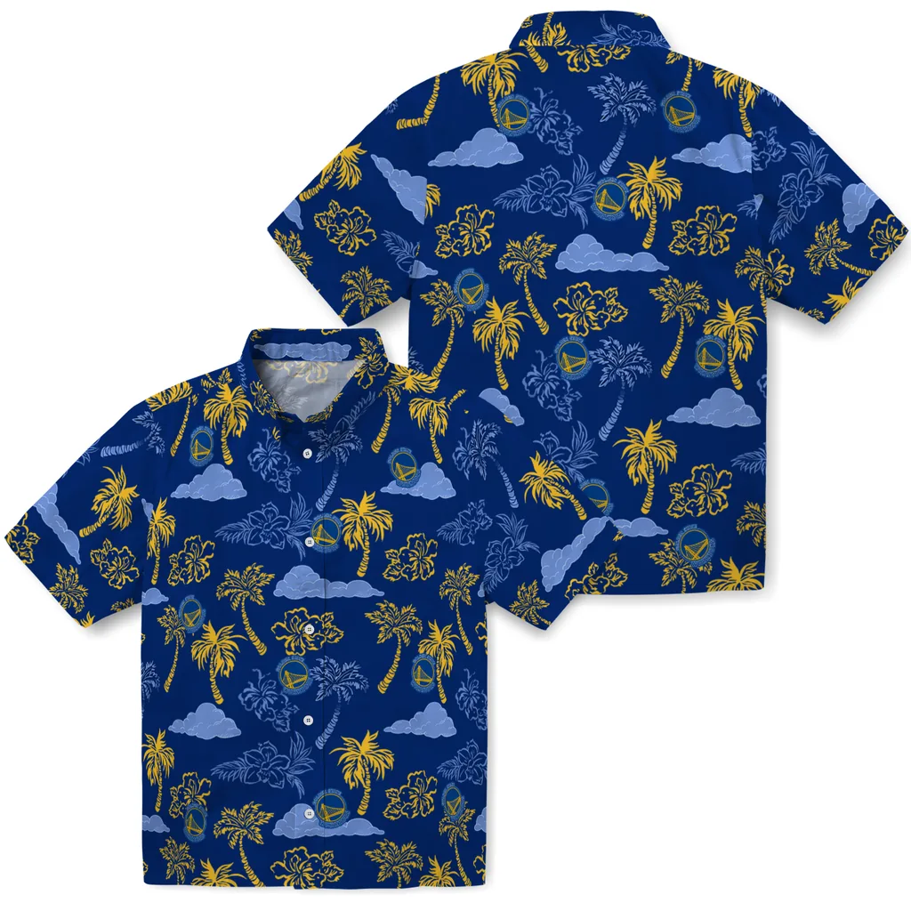 Golden State Warriors Hawaiian Shirt - Palm And Clouds golden state warriors palm and clouds blue hawaiian shirts high quality