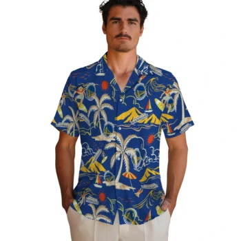 golden state warriors palm tree island blue hawaiian shirts fashion forward