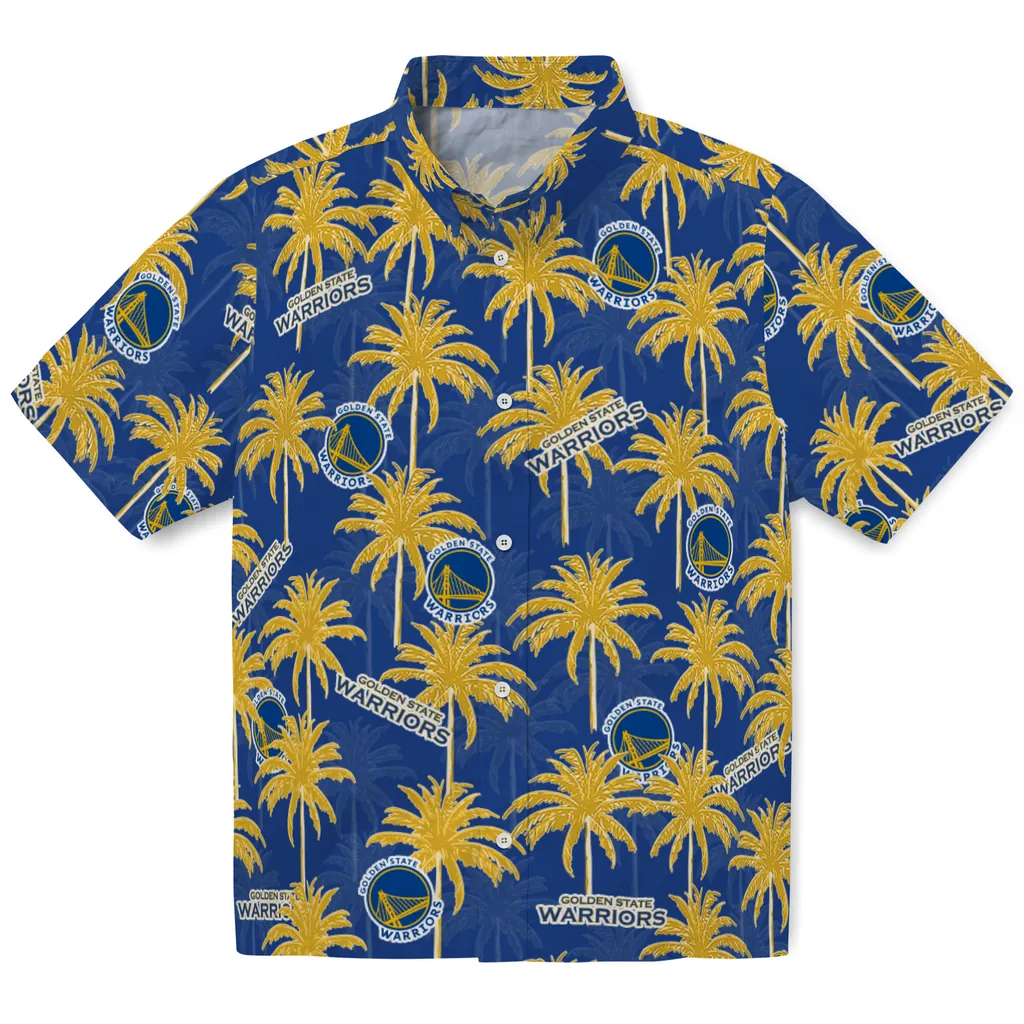 Golden State Warriors Hawaiian Shirt - Palm Tree Motif golden state warriors palm grove blue hawaiian shirts best selling