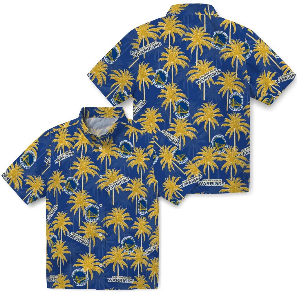 Golden State Warriors Hawaiian Shirt - Palm Tree Motif golden state warriors palm grove blue hawaiian shirts high quality