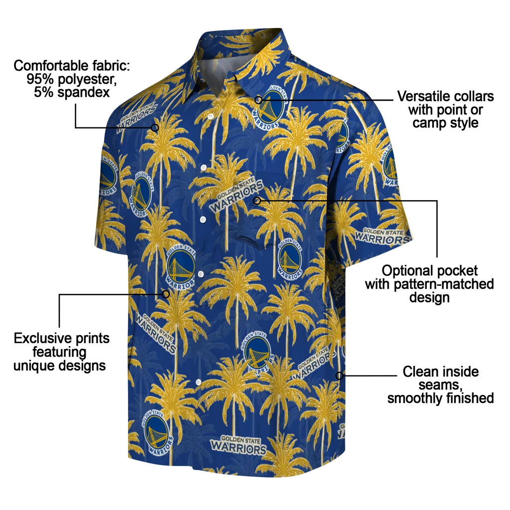 Golden State Warriors Hawaiian Shirt - Palm Tree Motif golden state warriors palm grove blue hawaiian shirts new arrival