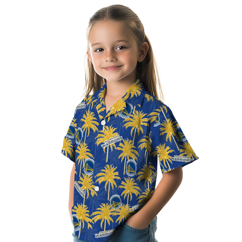 Golden State Warriors Hawaiian Shirt - Palm Tree Motif golden state warriors palm grove blue hawaiian shirts premium grade