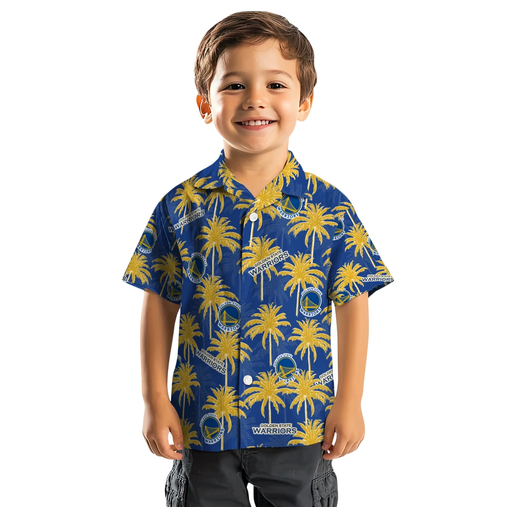 Golden State Warriors Hawaiian Shirt - Palm Tree Motif golden state warriors palm grove blue hawaiian shirts top rated