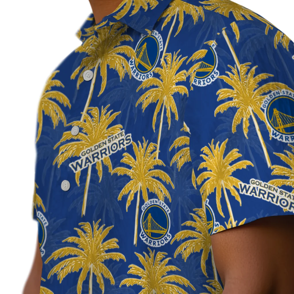 Golden State Warriors Hawaiian Shirt - Palm Tree Motif golden state warriors palm grove blue hawaiian shirts trendy