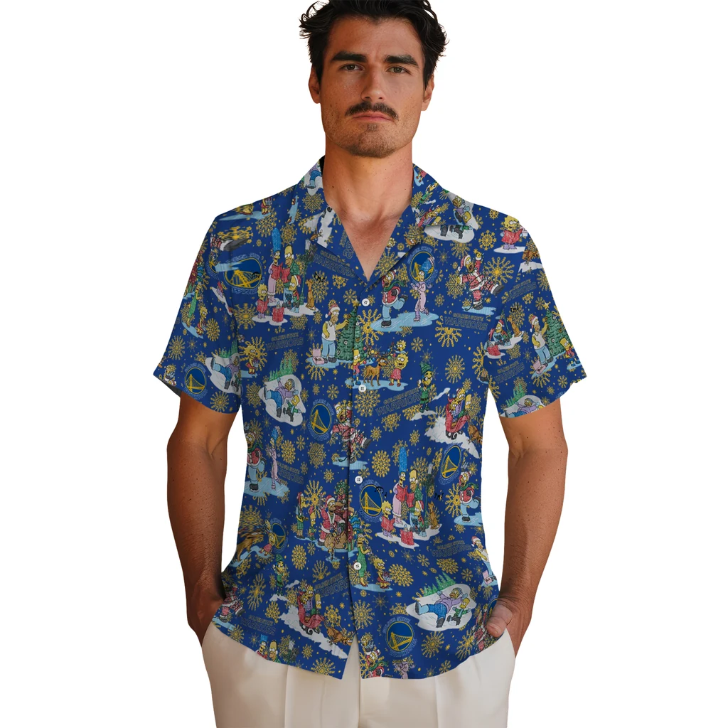 Golden State Warriors Hawaiian Shirt - Simpsons Christmas golden state warriors simpsons christmas blue hawaiian shirts fashion forward