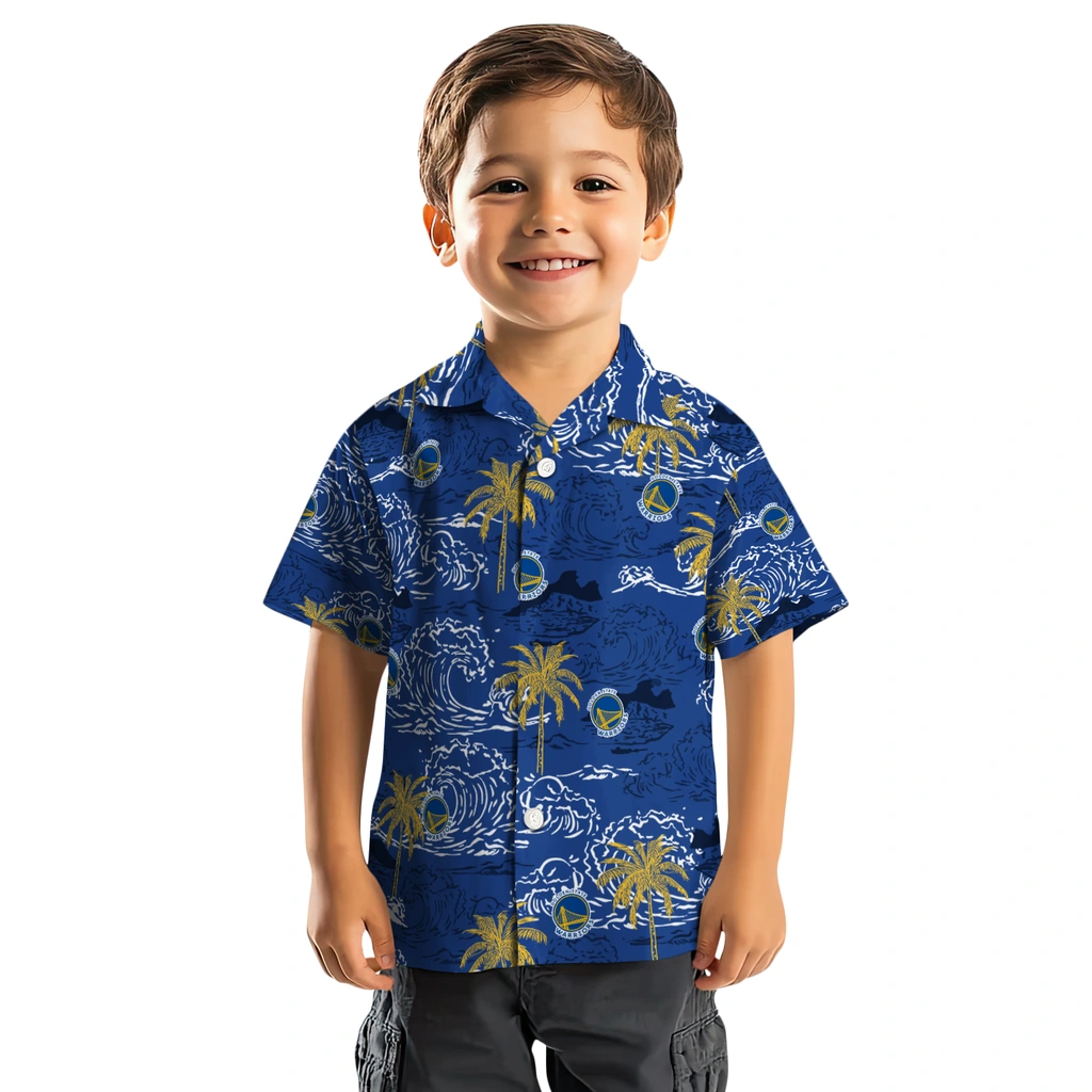 Golden State Warriors Hawaiian Shirt - Wave Palm golden state warriors wave palm blue hawaiian shirts top rated
