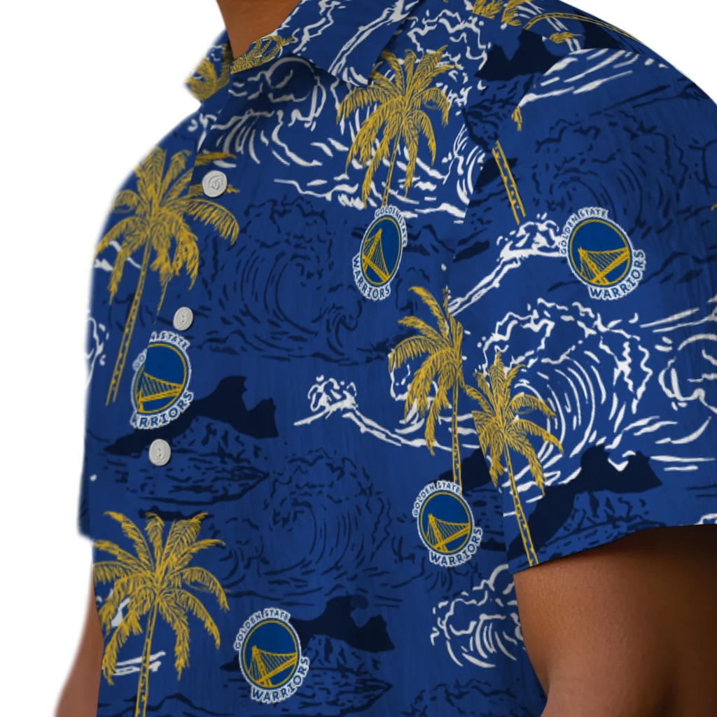 Golden State Warriors Hawaiian Shirt - Wave Palm golden state warriors wave palm blue hawaiian shirts trendy