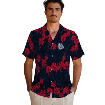 gonzaga bulldogs hibiscus petals blue hawaiian shirts fashion forward