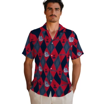 gonzaga bulldogs balloon plaid blue hawaiian shirts fashion forward