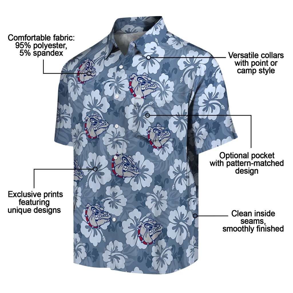 Gonzaga Bulldogs Hawaiian Shirt - Hibiscus Cluster gonzaga bulldogs hibiscus cluster blue hawaiian shirts new arrival