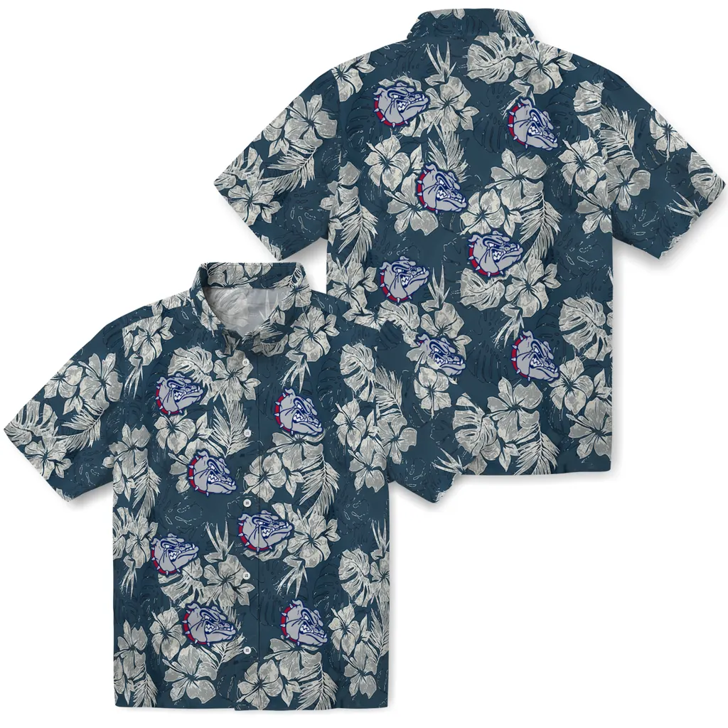 Gonzaga Bulldogs Hawaiian Shirt - Hibiscus Flowers gonzaga bulldogs hibiscus flowers navy blue hawaiian shirts high quality