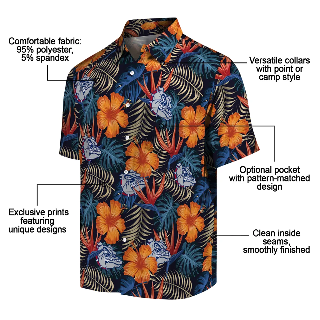 Gonzaga Bulldogs Hawaiian Shirt - Hibiscus Foliage gonzaga bulldogs hibiscus foliage hawaiian shirts new arrival