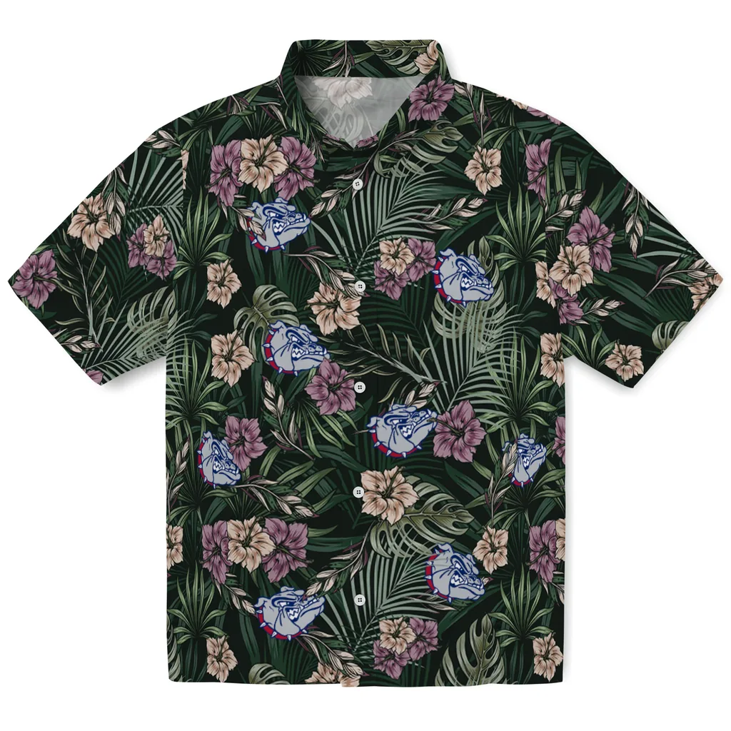 Gonzaga Bulldogs Hawaiian Shirt - Hibiscus Leaves Pattern gonzaga bulldogs hibiscus leaves pattern green hawaiian shirts best selling