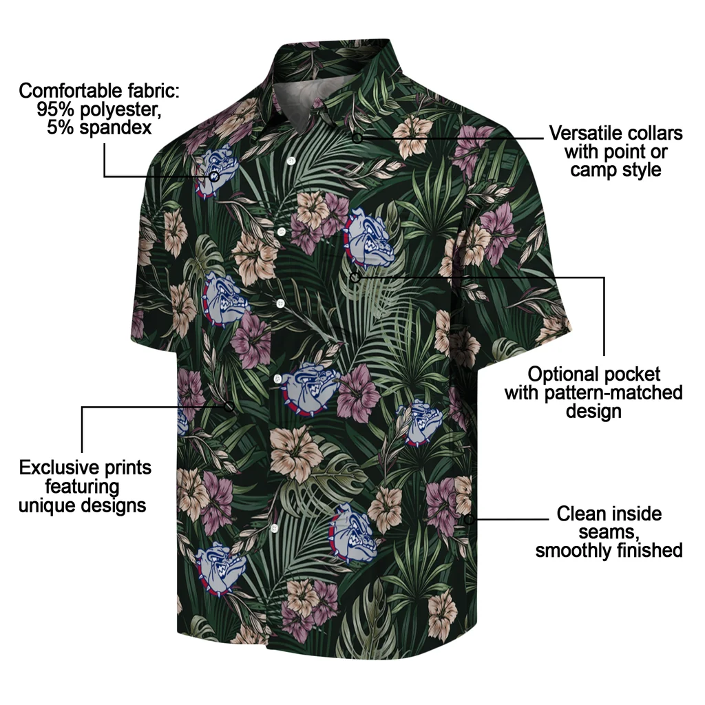 Gonzaga Bulldogs Hawaiian Shirt - Hibiscus Leaves Pattern gonzaga bulldogs hibiscus leaves pattern green hawaiian shirts new arrival