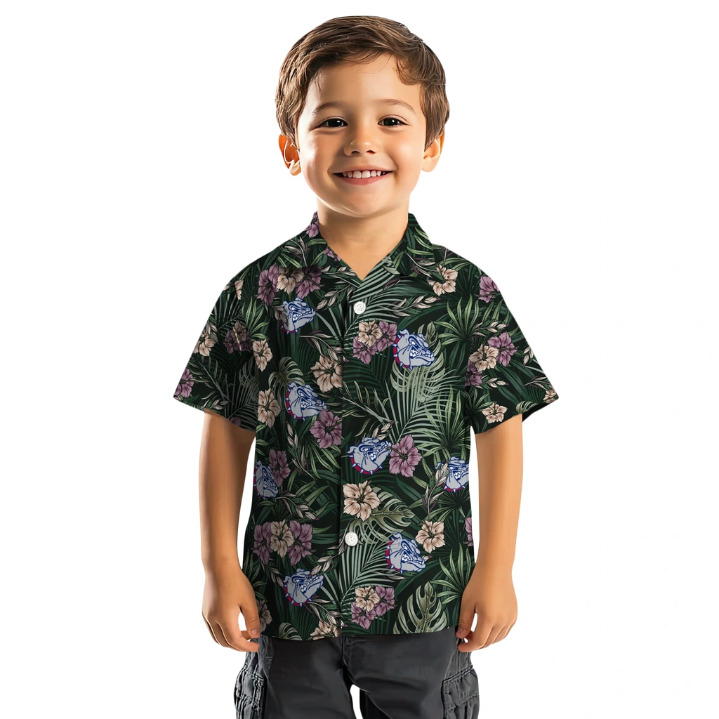 Gonzaga Bulldogs Hawaiian Shirt - Hibiscus Leaves Pattern gonzaga bulldogs hibiscus leaves pattern green hawaiian shirts top rated