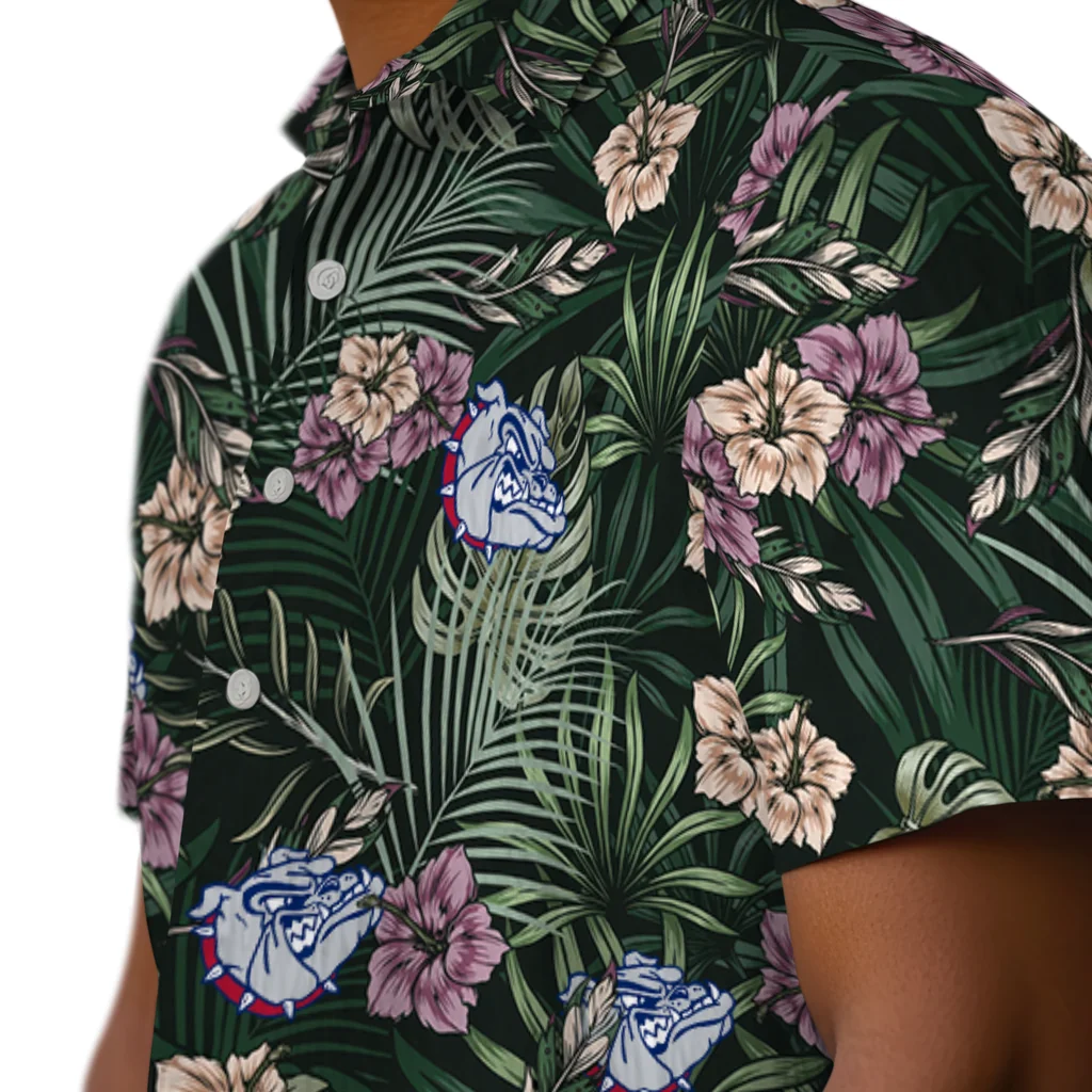 Gonzaga Bulldogs Hawaiian Shirt - Hibiscus Leaves Pattern gonzaga bulldogs hibiscus leaves pattern green hawaiian shirts trendy