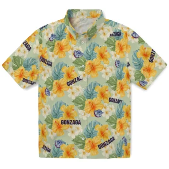 gonzaga bulldogs hibiscus mood pale lime yellow hawaiian shirts best selling