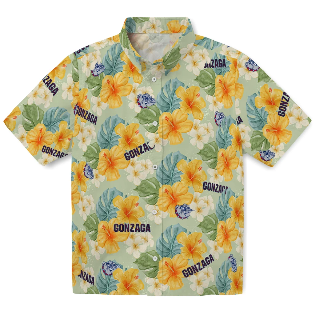 Gonzaga Bulldogs Hawaiian Shirt - Hibiscus Mood gonzaga bulldogs hibiscus mood pale lime yellow hawaiian shirts best selling