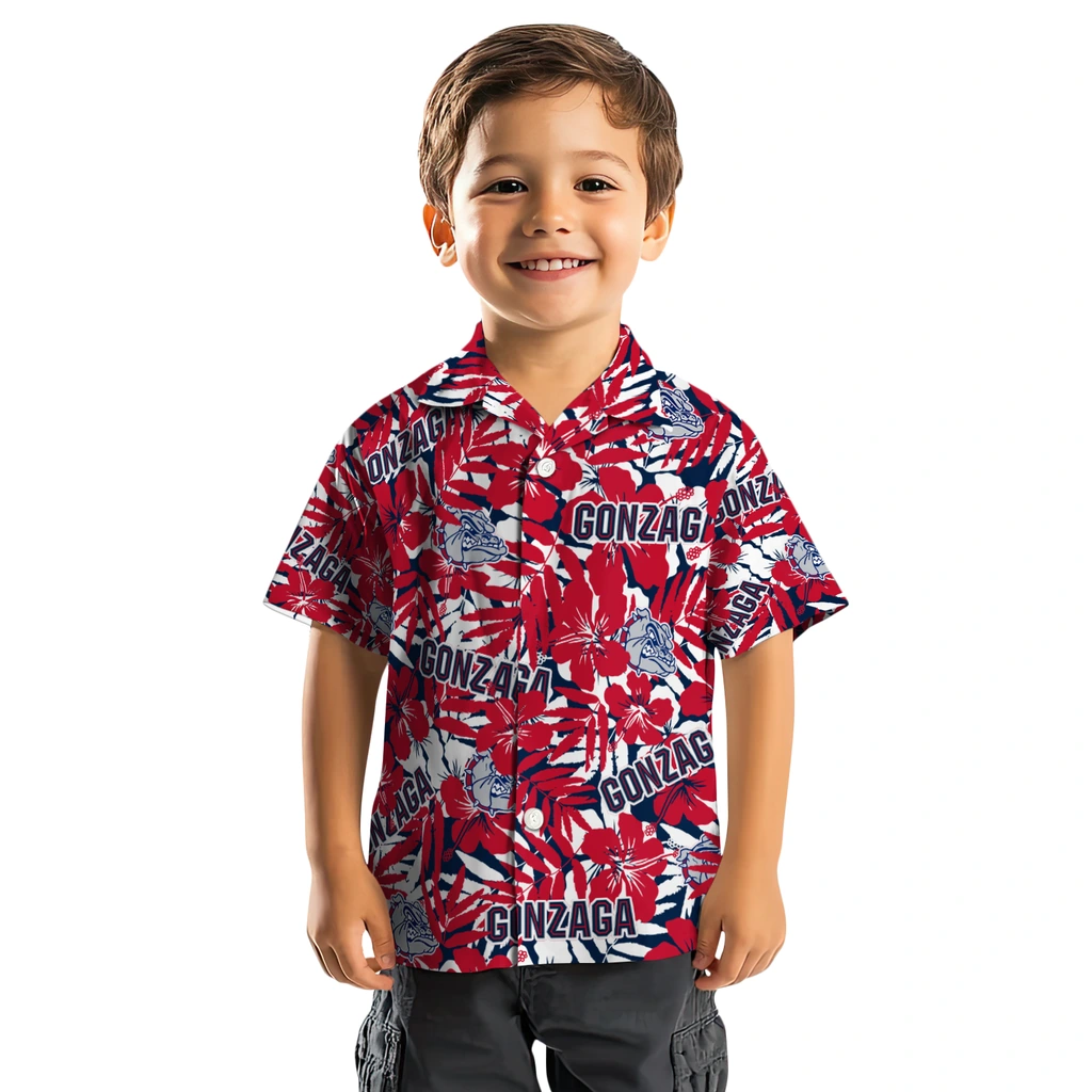 Gonzaga Bulldogs Hawaiian Shirt - Hibiscus Overlay gonzaga bulldogs hibiscus overlay hawaiian shirts top rated