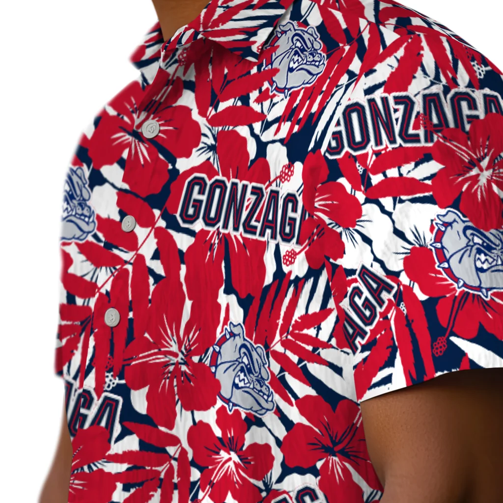 Gonzaga Bulldogs Hawaiian Shirt - Hibiscus Overlay gonzaga bulldogs hibiscus overlay hawaiian shirts trendy