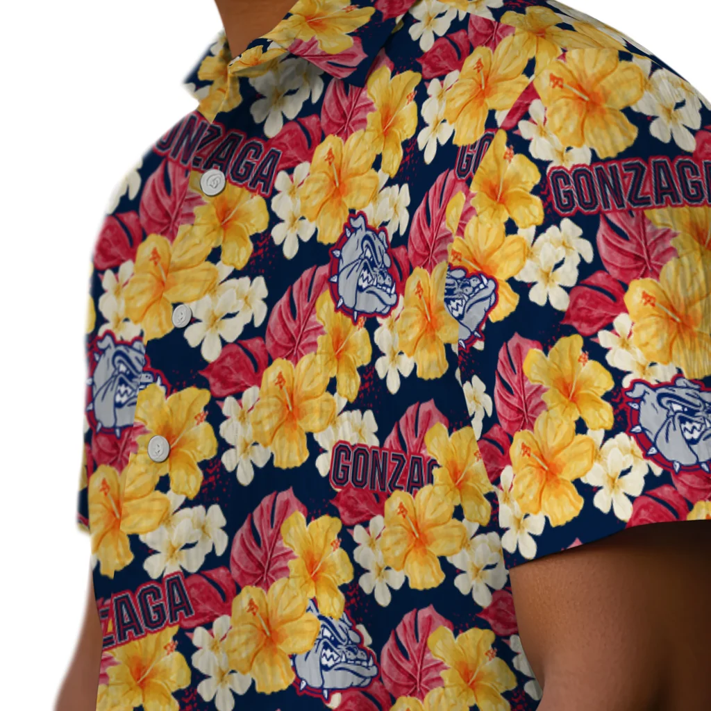 Gonzaga Bulldogs Hawaiian Shirt - Hibiscus Tropics gonzaga bulldogs hibiscus tropics blue yellow hawaiian shirts trendy