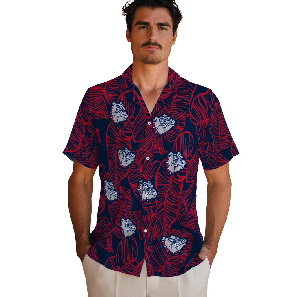 Gonzaga Bulldogs Hawaiian Shirt - Leaf Outline gonzaga bulldogs leaf outline blue hawaiian shirts fashion forward