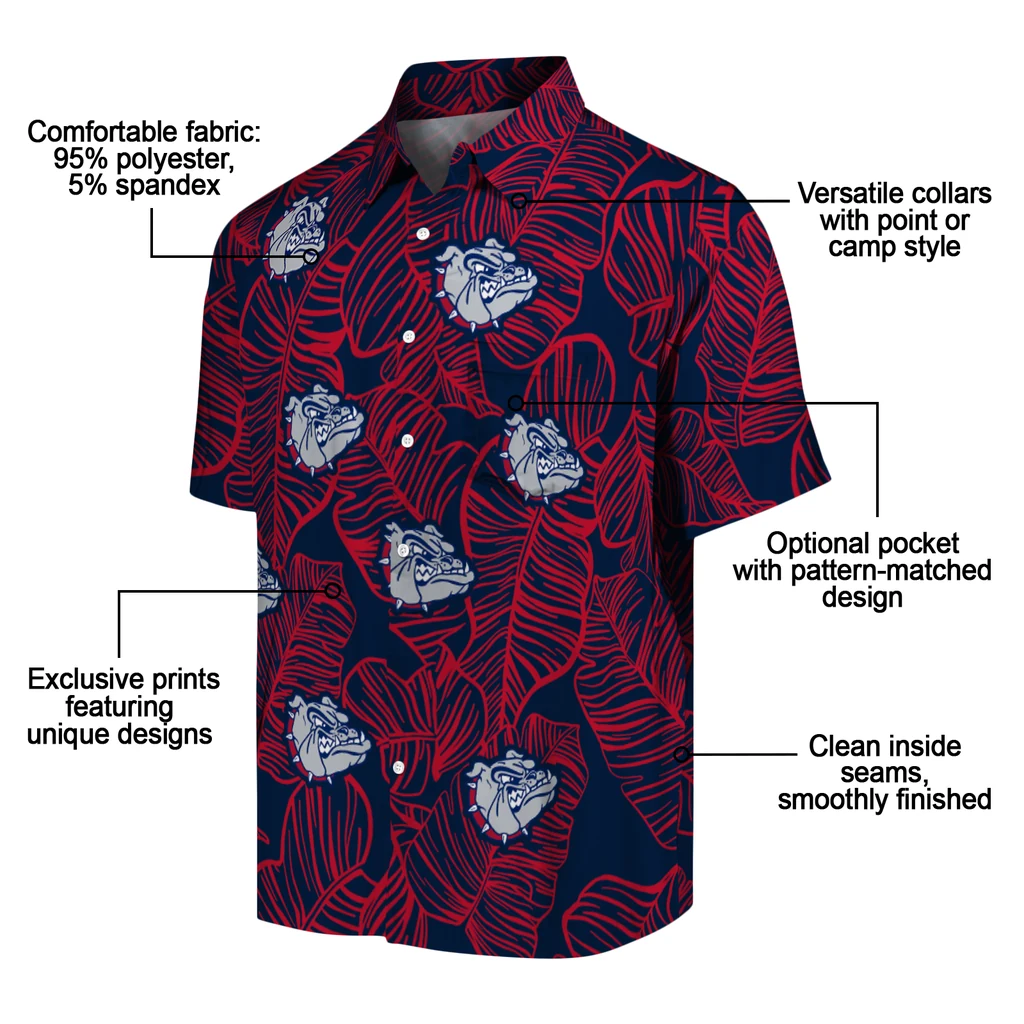 Gonzaga Bulldogs Hawaiian Shirt - Leaf Outline gonzaga bulldogs leaf outline blue hawaiian shirts new arrival