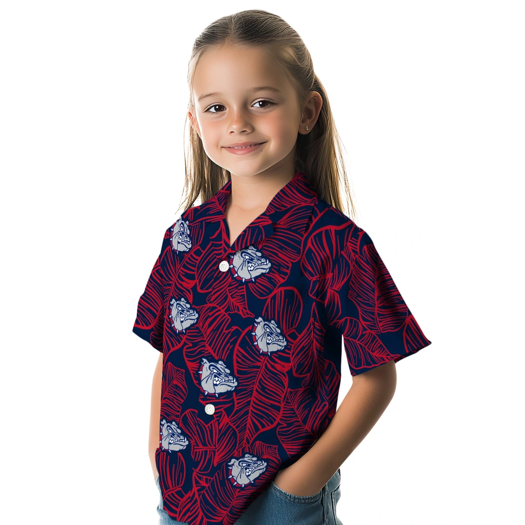 Gonzaga Bulldogs Hawaiian Shirt - Leaf Outline gonzaga bulldogs leaf outline blue hawaiian shirts premium grade