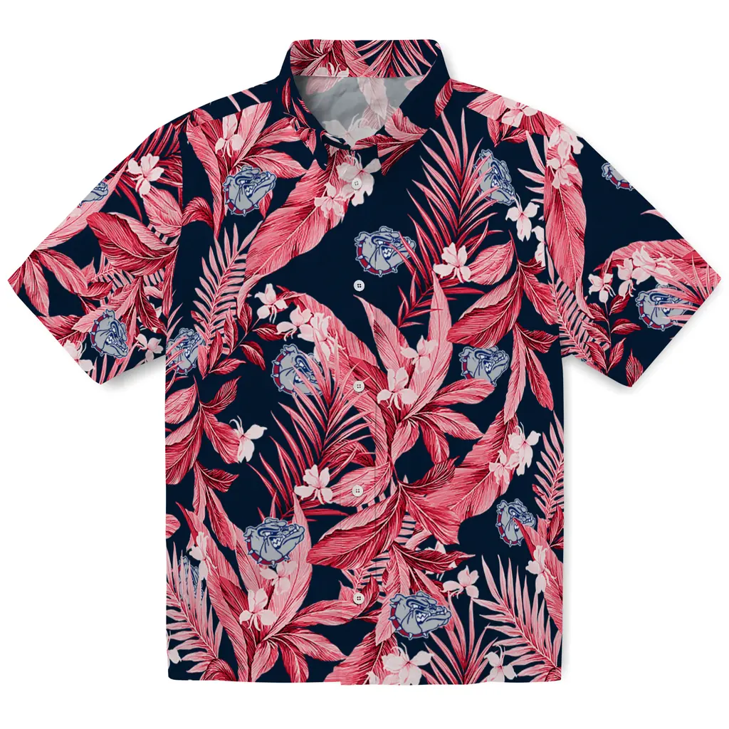 Gonzaga Bulldogs Hawaiian Shirt - Palm Leaves gonzaga bulldogs palm leaves blue hawaiian shirts best selling