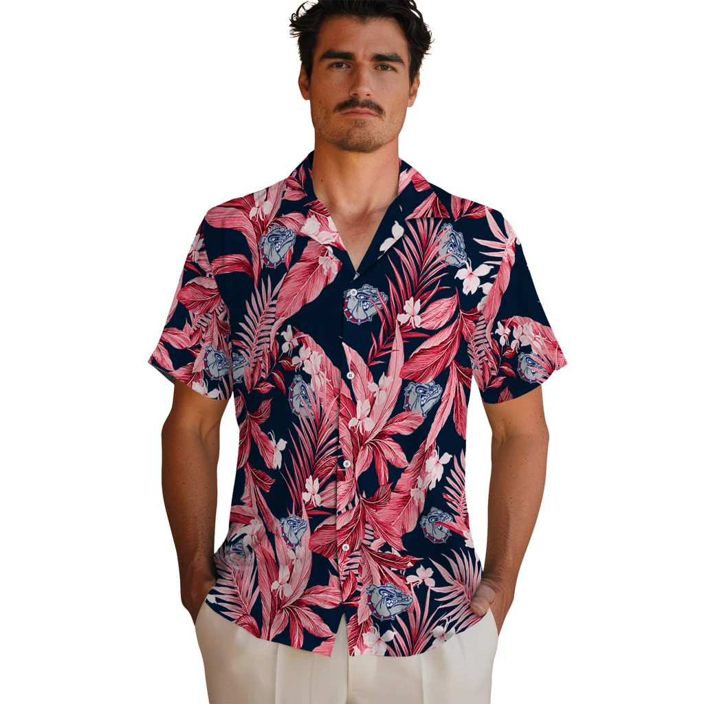 Gonzaga Bulldogs Hawaiian Shirt - Palm Leaves gonzaga bulldogs palm leaves blue hawaiian shirts fashion forward