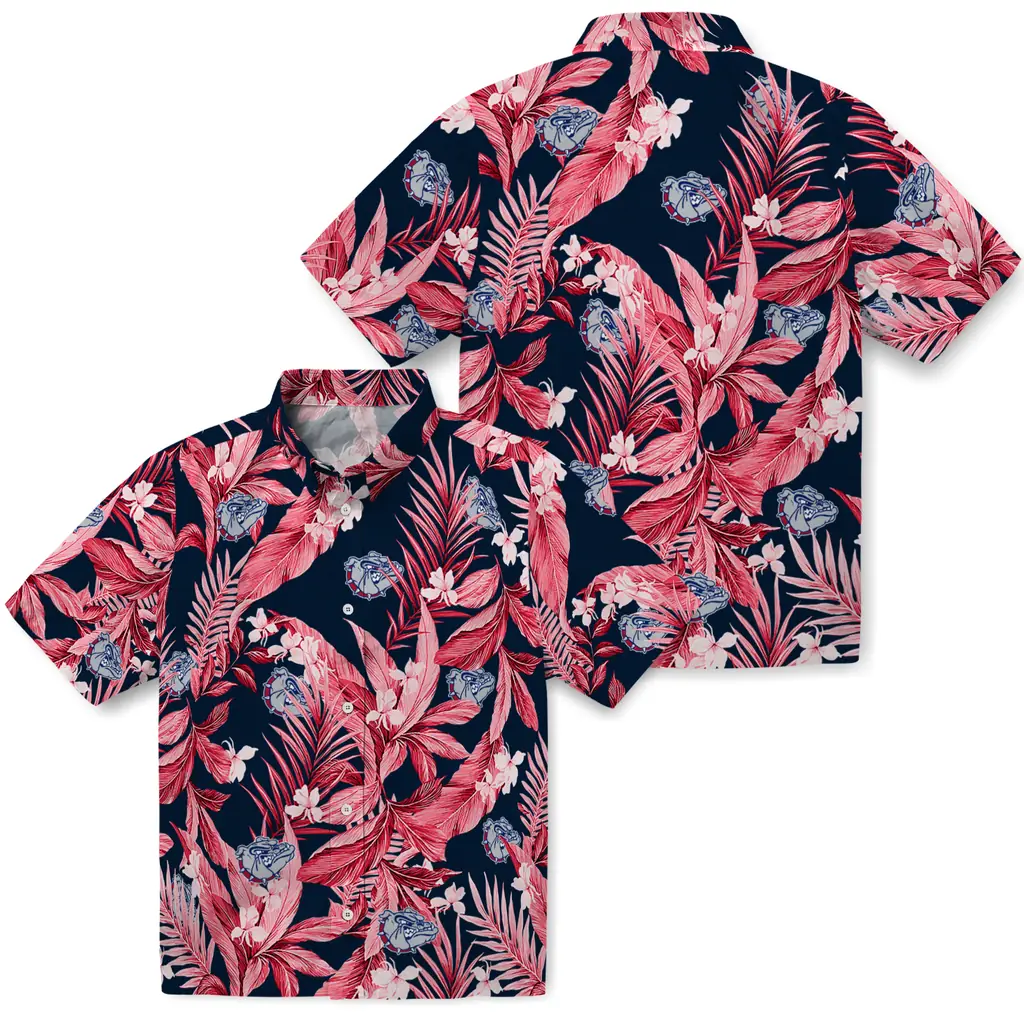 Gonzaga Bulldogs Hawaiian Shirt - Palm Leaves gonzaga bulldogs palm leaves blue hawaiian shirts high quality