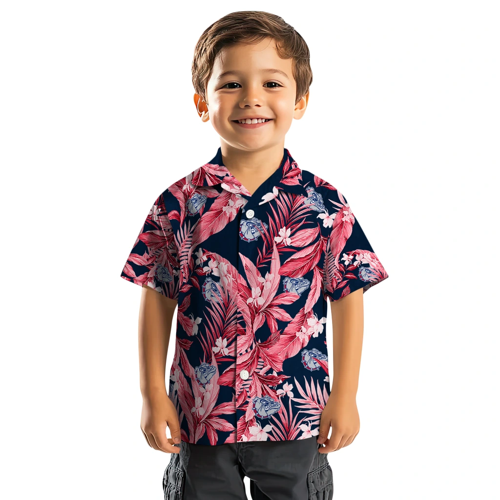 Gonzaga Bulldogs Hawaiian Shirt - Palm Leaves gonzaga bulldogs palm leaves blue hawaiian shirts top rated