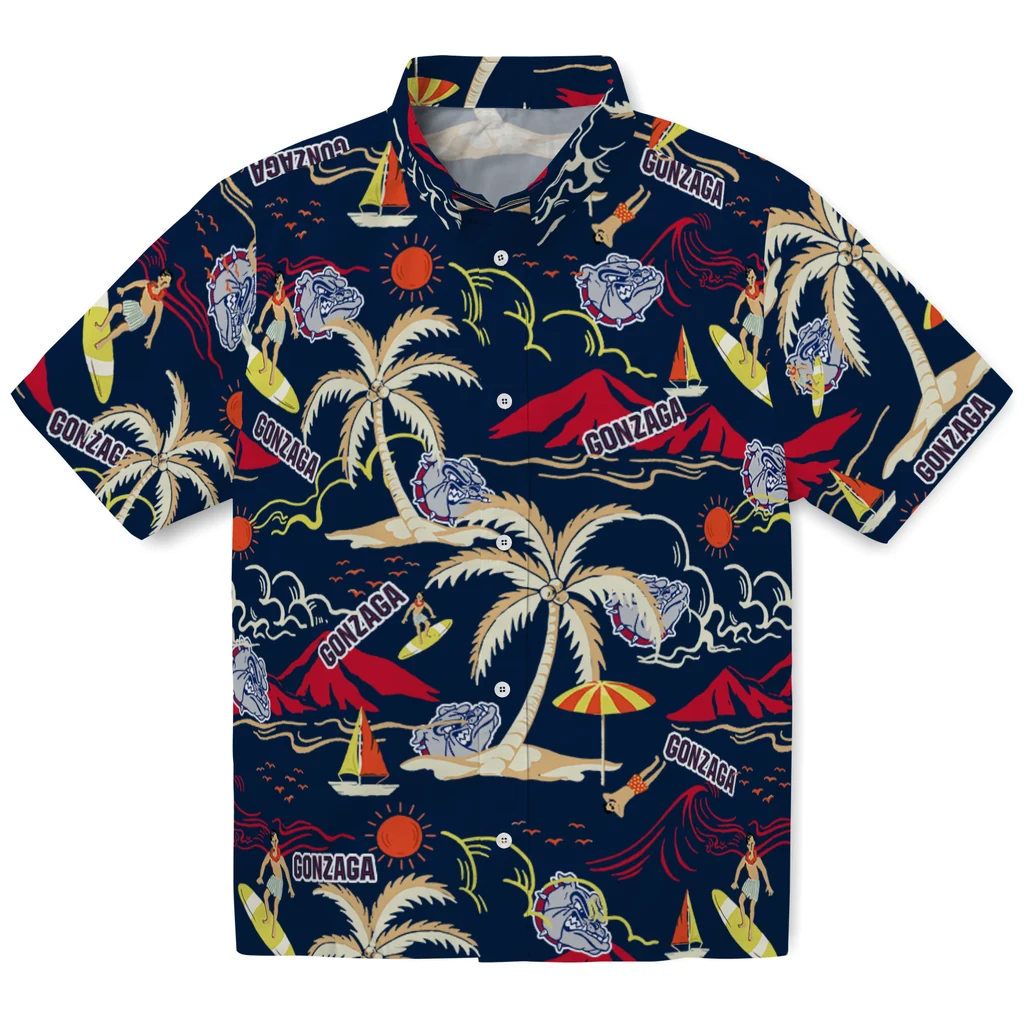 Gonzaga Bulldogs Hawaiian Shirt - Palm Tree Island gonzaga bulldogs palm tree island blue hawaiian shirts best selling