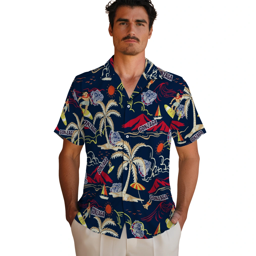Gonzaga Bulldogs Hawaiian Shirt - Palm Tree Island gonzaga bulldogs palm tree island blue hawaiian shirts fashion forward