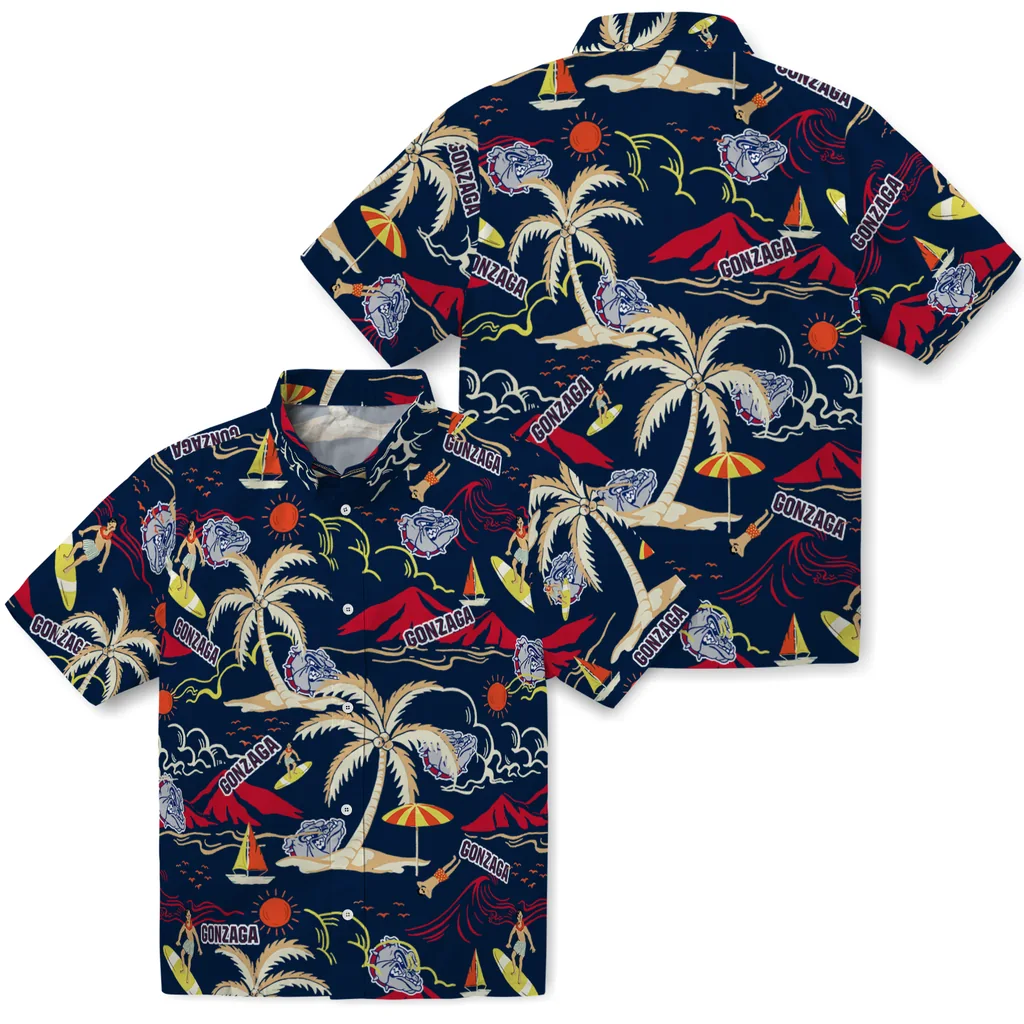 Gonzaga Bulldogs Hawaiian Shirt - Palm Tree Island gonzaga bulldogs palm tree island blue hawaiian shirts high quality