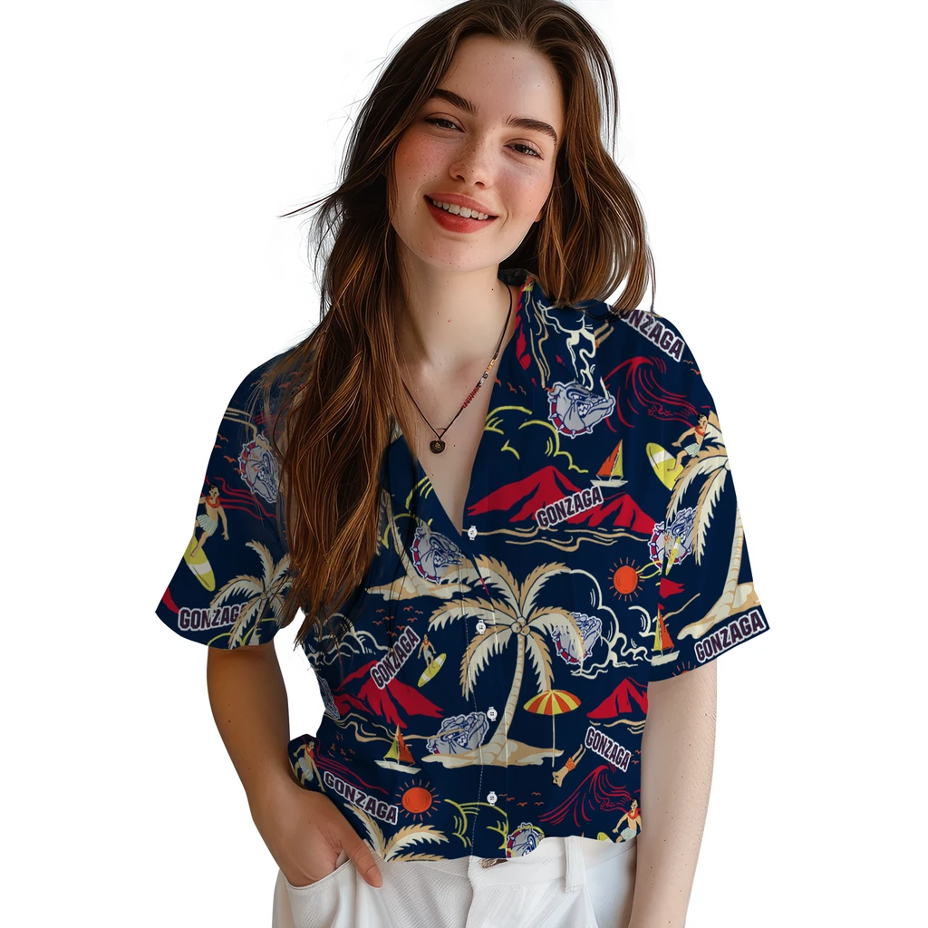 Gonzaga Bulldogs Hawaiian Shirt - Palm Tree Island gonzaga bulldogs palm tree island blue hawaiian shirts latest model