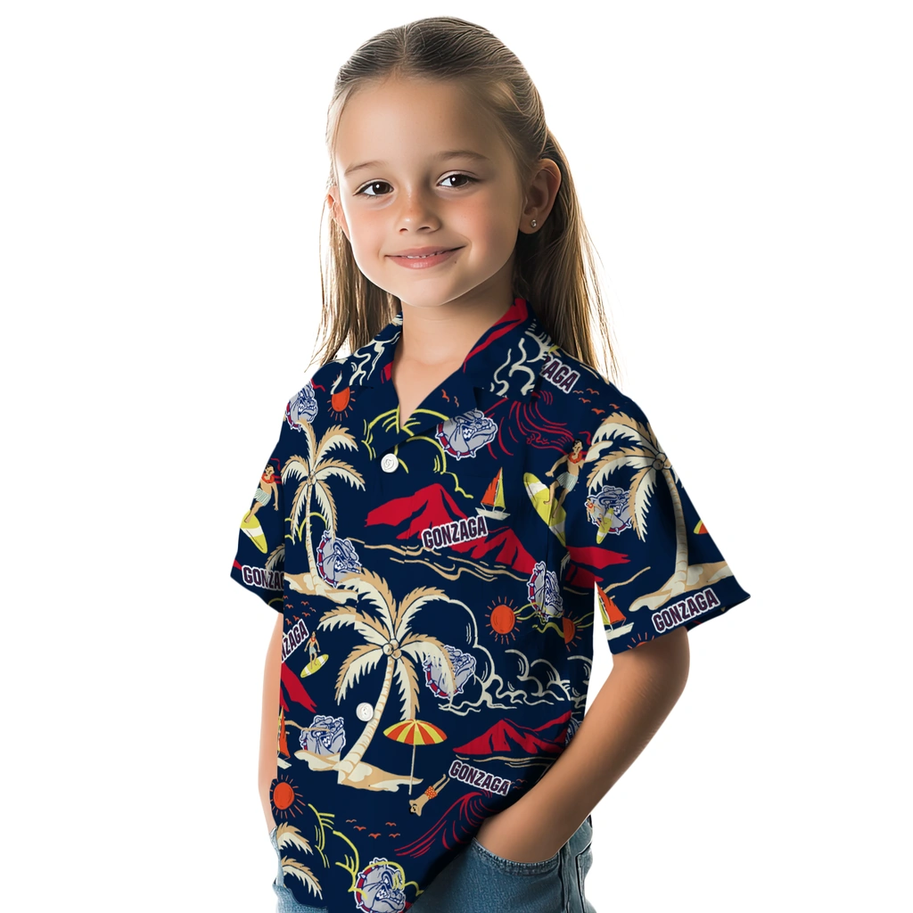 Gonzaga Bulldogs Hawaiian Shirt - Palm Tree Island gonzaga bulldogs palm tree island blue hawaiian shirts premium grade