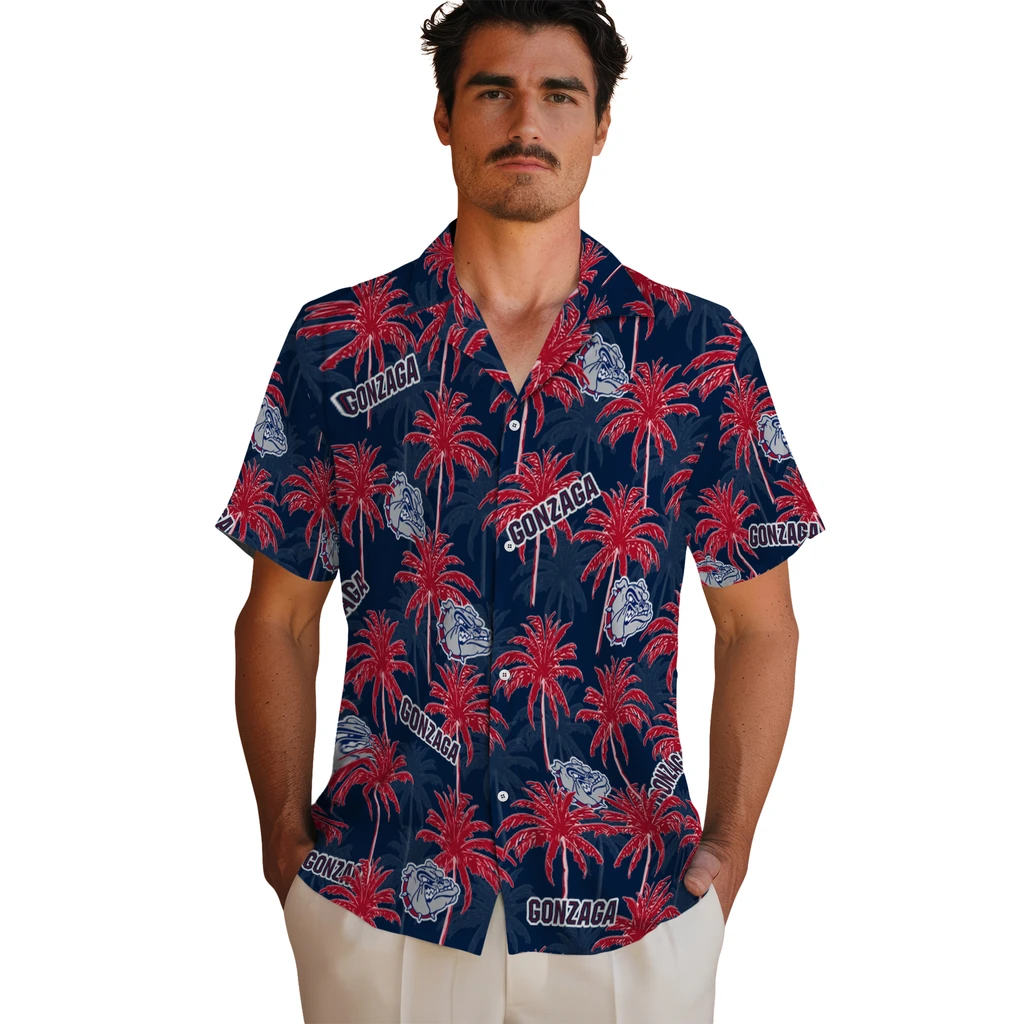 Gonzaga Bulldogs Hawaiian Shirt - Palm Tree Motif gonzaga bulldogs palm grove blue hawaiian shirts fashion forward