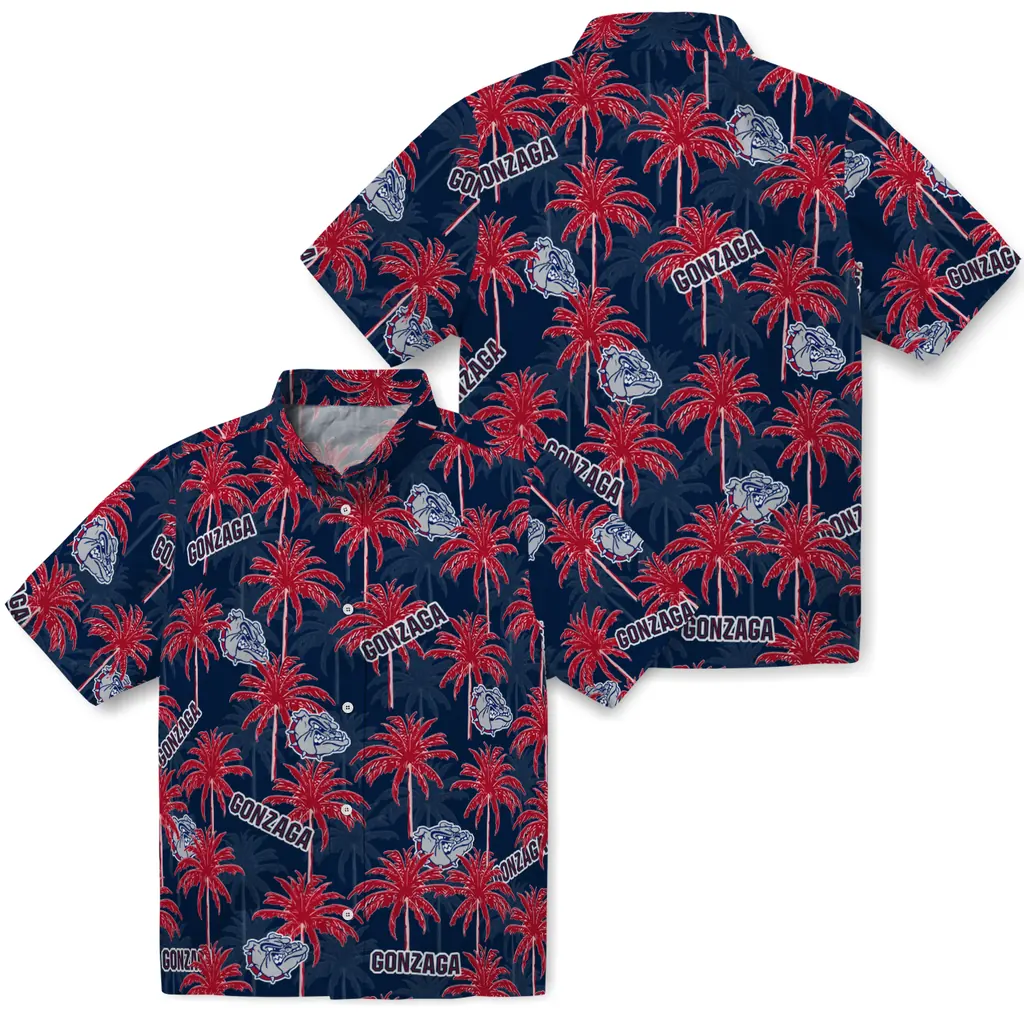 Gonzaga Bulldogs Hawaiian Shirt - Palm Tree Motif gonzaga bulldogs palm grove blue hawaiian shirts high quality